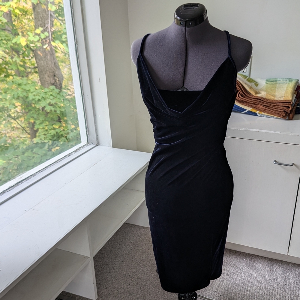 Blashe Crushed Blue Velvet Spaghetti Strap Dress M